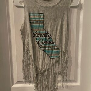 Gray Fringe Tank Top with California Design
